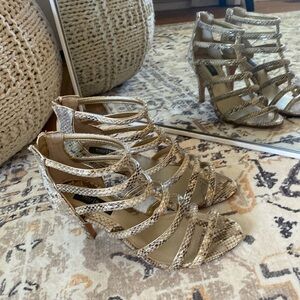 WHBM cage snake print heels, size 7